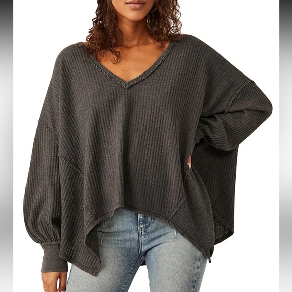 FREE PEOPLE Black Coraline Thermal Shirt - Long Sleeve - Picture 4 of 4